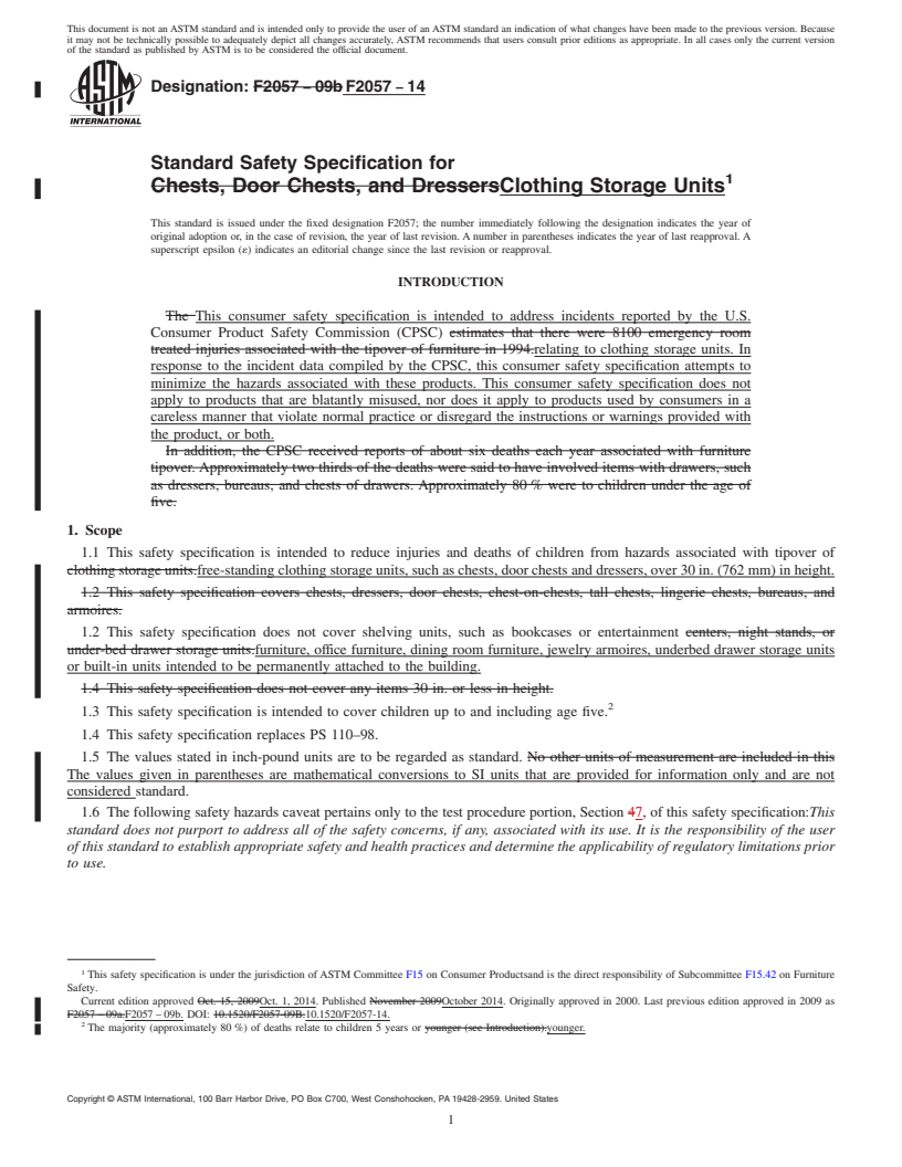 REDLINE ASTM F2057-14 - Standard Safety Specification for  Clothing Storage Units