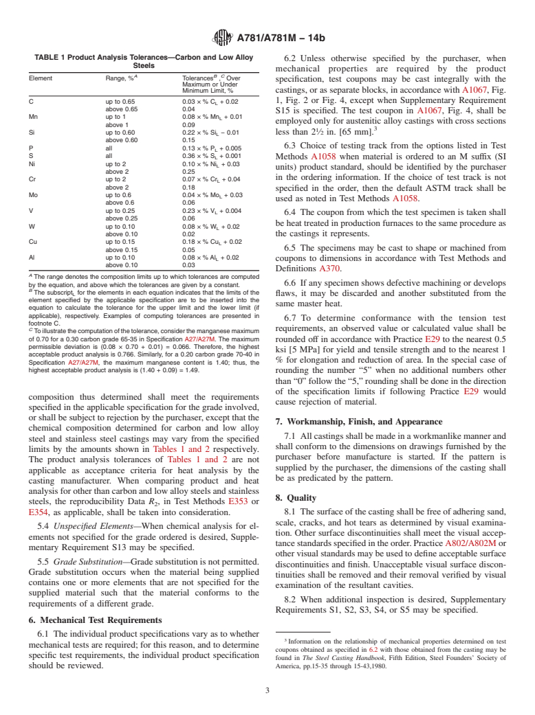 ASTM A781/A781M-14b - Standard Specification for  Castings, Steel and Alloy, Common Requirements, for General   Industrial Use