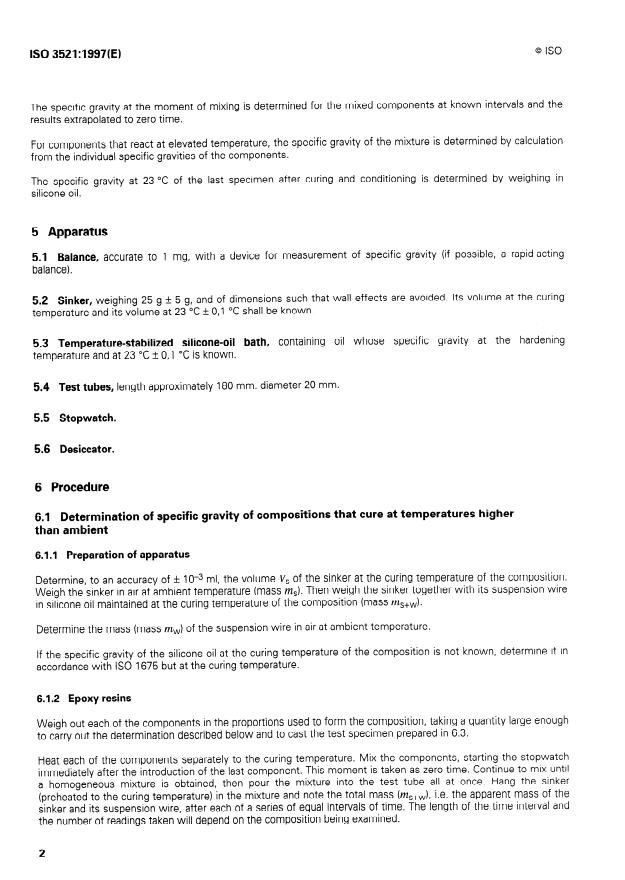 ISO 3521:1997 ISO 3521:1997 - Plastics -- Unsaturated polyester and epoxy resins -- Determination of overall volume shrinkage - Page 4 preview