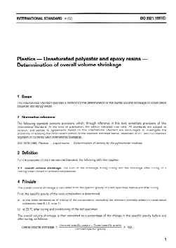 ISO 3521:1997 - Plastics — Unsaturated polyester and epoxy resins — Determination of overall volume shrinkage
Released:2/20/1997 - Page 3 preview