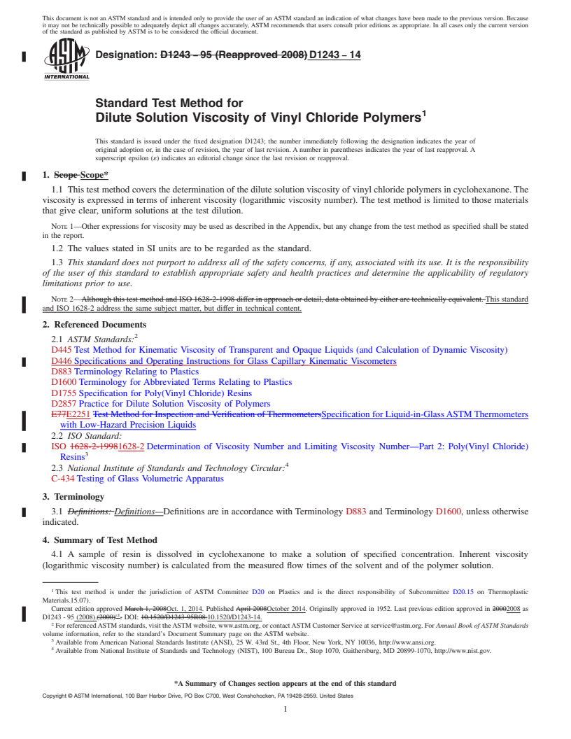 REDLINE ASTM D1243-14 - Standard Test Method for  Dilute Solution Viscosity of Vinyl Chloride Polymers