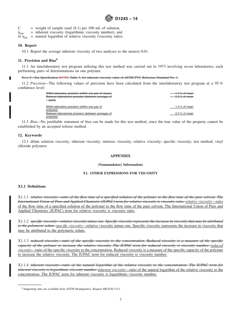 REDLINE ASTM D1243-14 - Standard Test Method for  Dilute Solution Viscosity of Vinyl Chloride Polymers