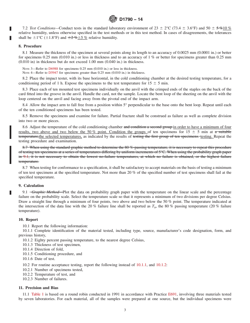 REDLINE ASTM D1790-14 - Standard Test Method for  Brittleness Temperature of Plastic Sheeting by Impact