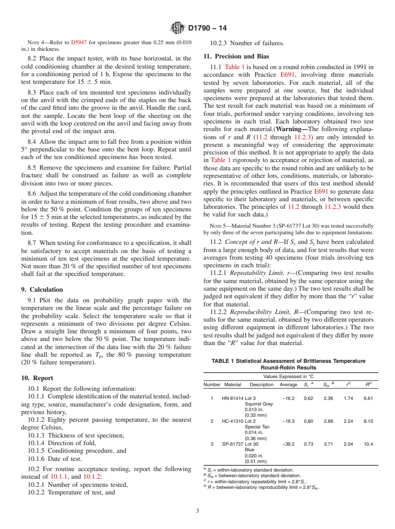 ASTM D1790-14 - Standard Test Method for  Brittleness Temperature of Plastic Sheeting by Impact