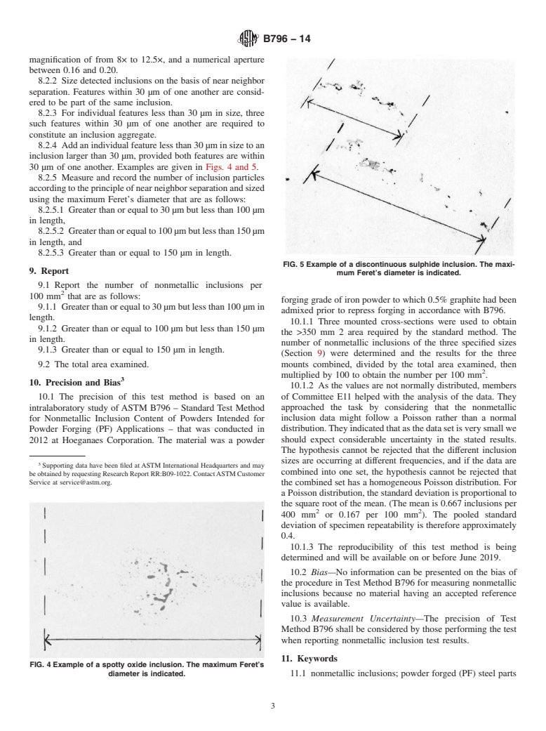 ASTM B796-14 - Standard Test Method for  Nonmetallic Inclusion Content of Ferrous Powders Intended for  Powder Forging  &#40;PF&#41; Applications