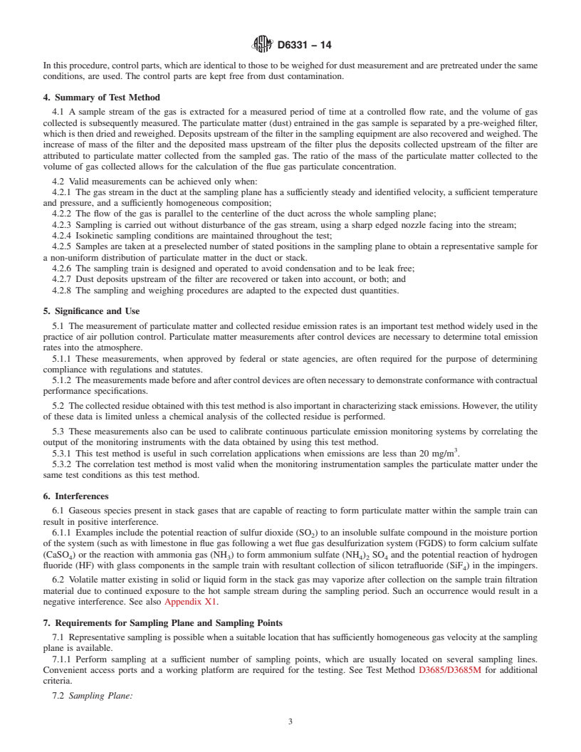 REDLINE ASTM D6331-14 - Standard Test Method for  Determination of Mass Concentration of Particulate Matter from  Stationary Sources at Low Concentrations &#40;Manual Gravimetric Method&#41;