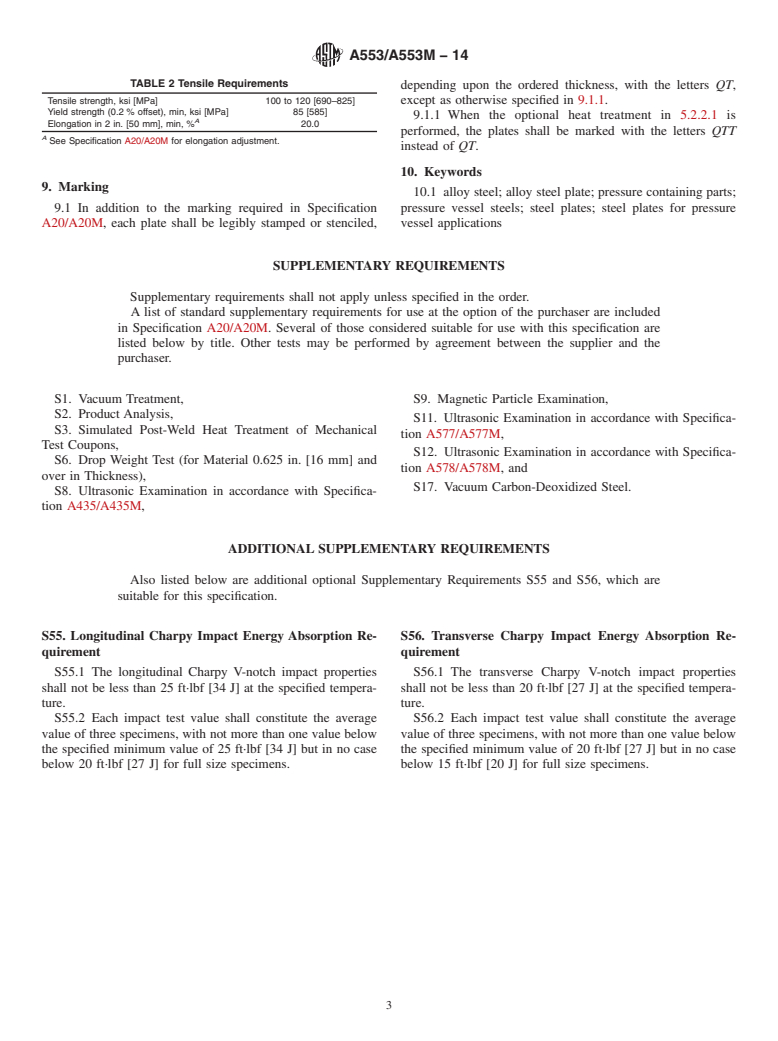 ASTM A553/A553M-14 - Standard Specification for  Pressure Vessel Plates, Alloy Steel, Quenched and Tempered  7, 8, and 9 % Nickel