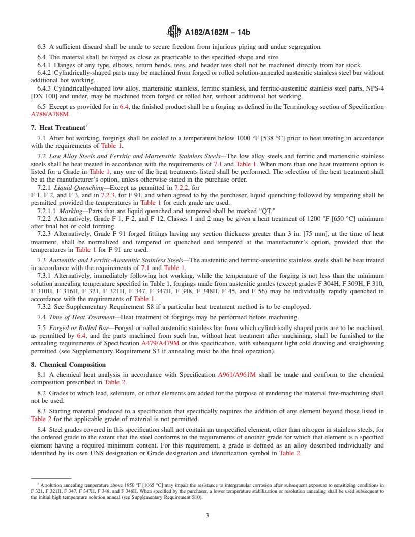 REDLINE ASTM A182/A182M-14b - Standard Specification for  Forged or Rolled Alloy and Stainless Steel Pipe Flanges, Forged   Fittings, and Valves and Parts for High-Temperature Service