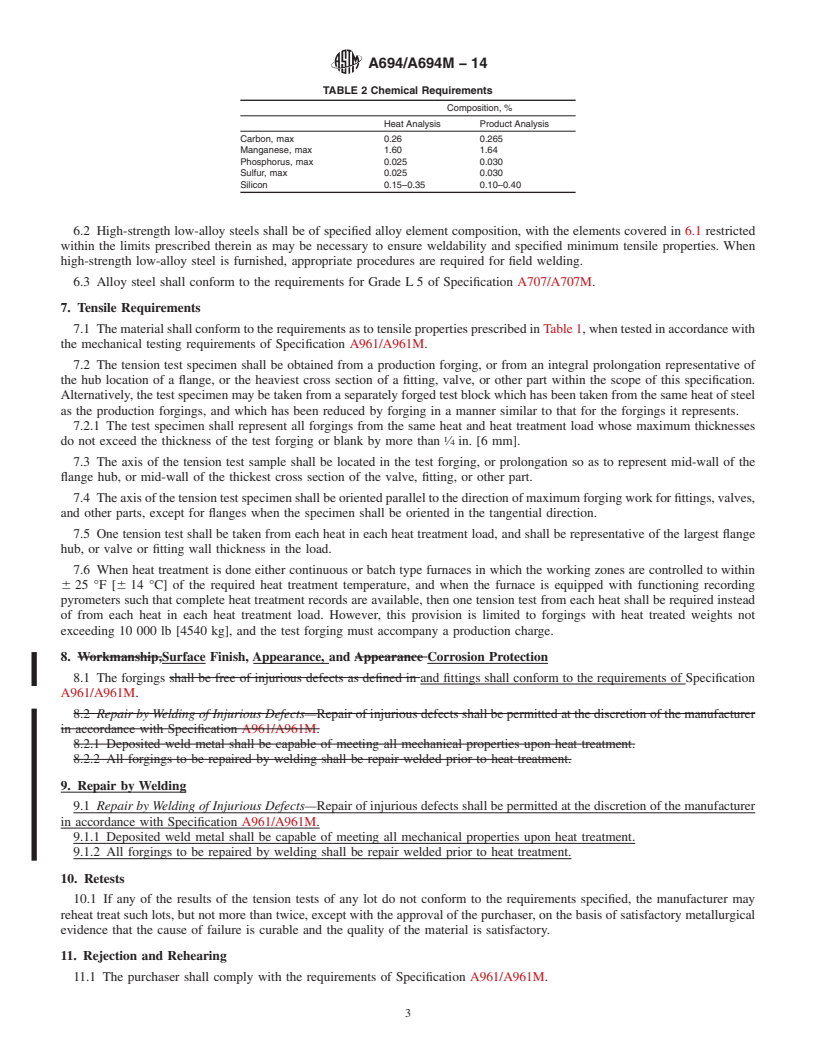 REDLINE ASTM A694/A694M-14 - Standard Specification for  Carbon and Alloy Steel Forgings for Pipe Flanges, Fittings,   Valves, and Parts for High-Pressure Transmission Service