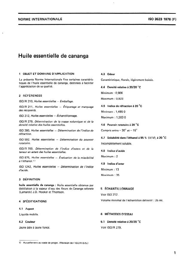 ISO 3523:1976 ISO 3523:1976 - Huile essentielle de cananga