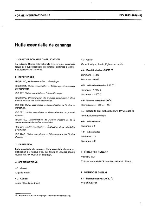 ISO 3523:1976 ISO 3523:1976 - Huile essentielle de cananga