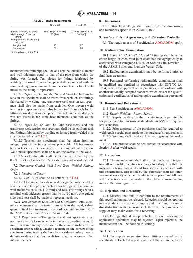 ASTM A758/A758M-14 - Standard Specification for  Wrought-Carbon Steel Butt-Welding Piping Fittings with Improved  Notch Toughness