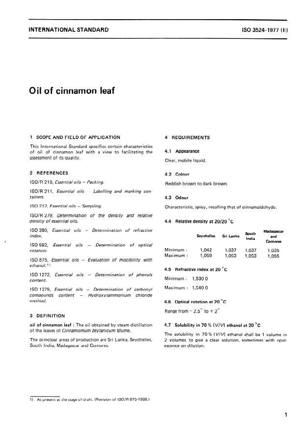 ISO 3524:1977 - Oil of cinnamon leaf
