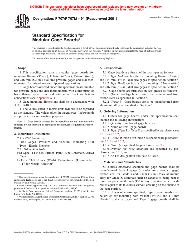 ASTM F707/F707M-94(2001) - Standard Specification for Modular Gage Boards