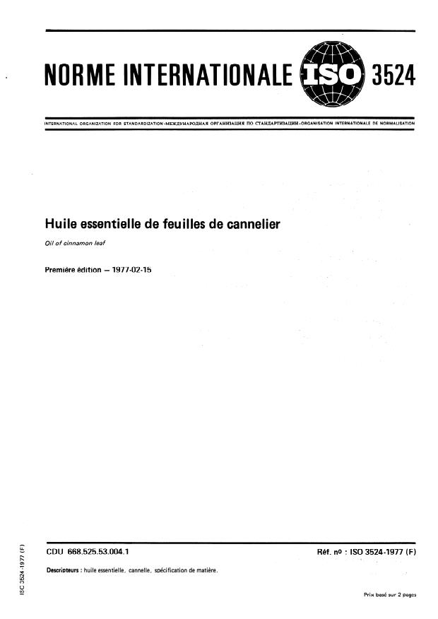ISO 3524:1977 - Huile essentielle de feuilles de cannelier