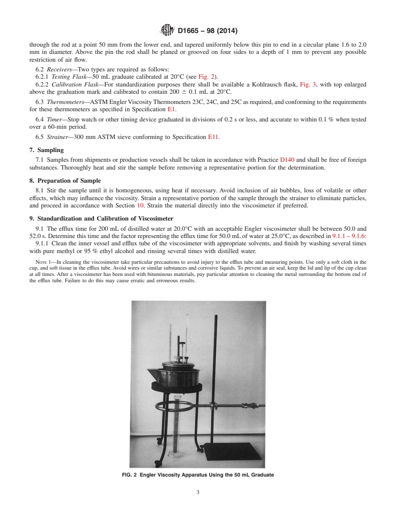 REDLINE ASTM D1665-98(2014) - Standard Test Method for  Engler Specific Viscosity of Tar Products