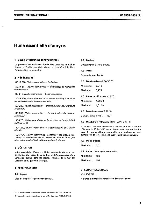 ISO 3525:1979 - Huile essentielle d'amyris