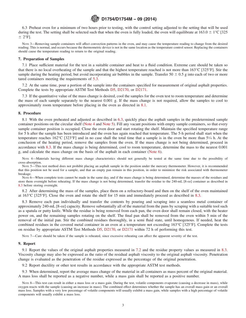 REDLINE ASTM D1754/D1754M-09(2014) - Standard Test Method for  Effects of Heat and Air on Asphaltic Materials &#40;Thin-Film Oven  Test&#41;