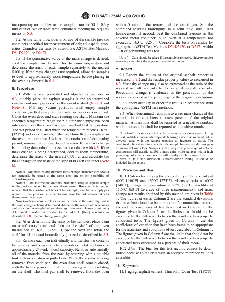 ASTM D1754/D1754M-09(2014) - Standard Test Method for  Effects of Heat and Air on Asphaltic Materials &#40;Thin-Film Oven  Test&#41;