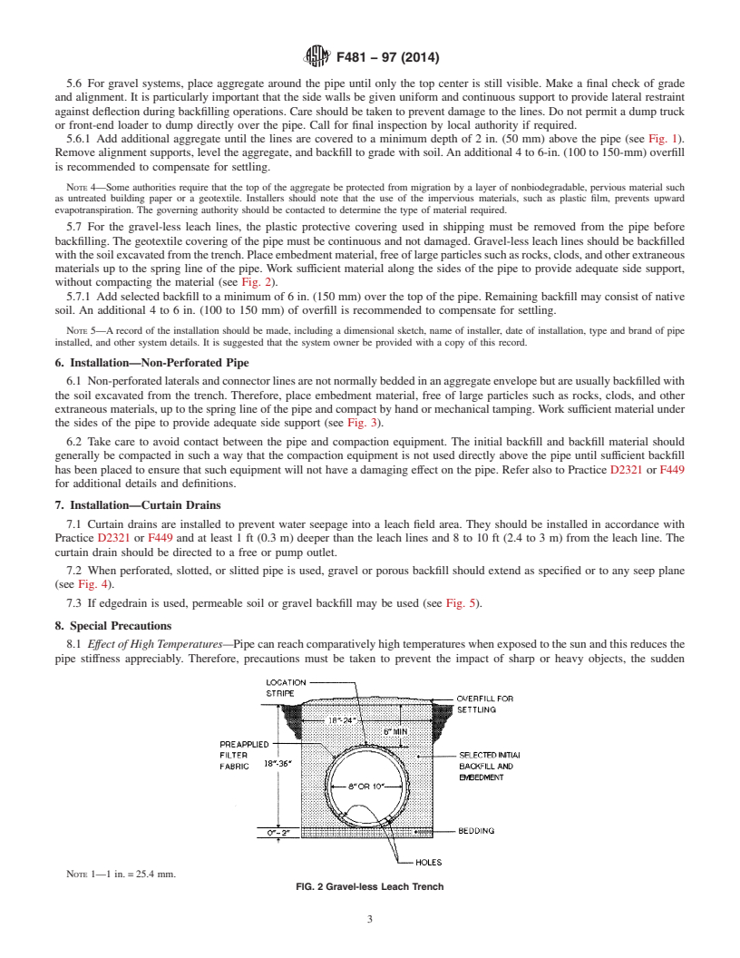 REDLINE ASTM F481-97(2014) - Standard Practice for  Installation of Thermoplastic Pipe and Corrugated Pipe in Septic  Tank Leach Fields