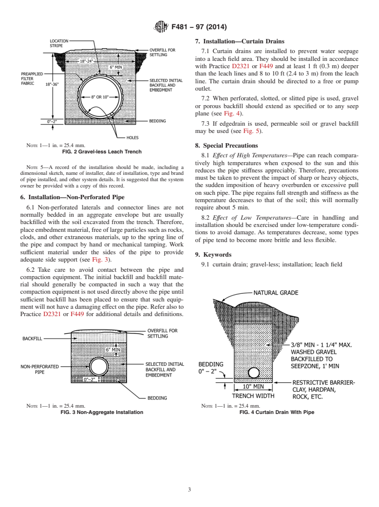 ASTM F481-97(2014) - Standard Practice for  Installation of Thermoplastic Pipe and Corrugated Pipe in Septic  Tank Leach Fields