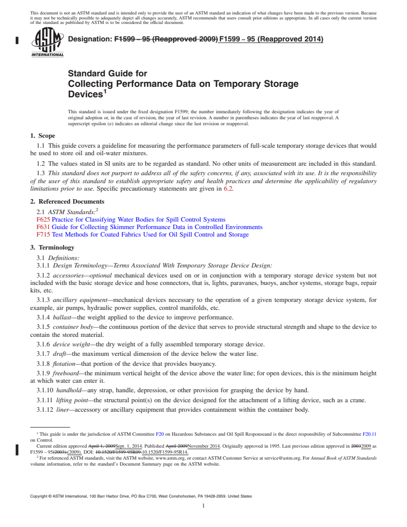 REDLINE ASTM F1599-95(2014) - Standard Guide for  Collecting Performance Data on Temporary Storage Devices