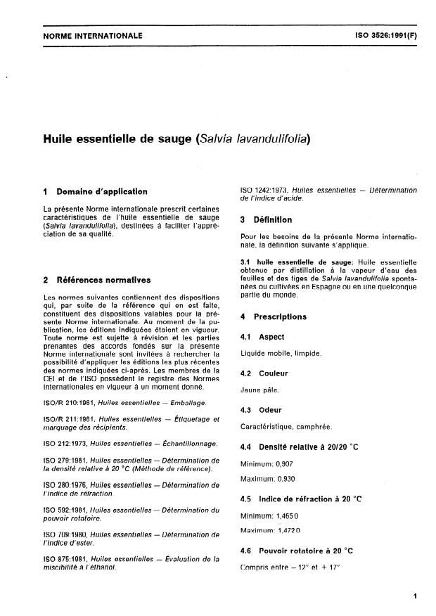 ISO 3526:1991 - Huile essentielle de sauge (Salvia lavandulifolia)