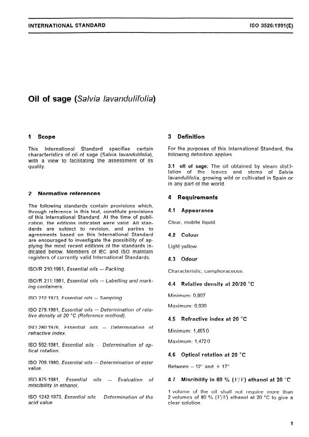 ISO 3526:1991 - Oil of sage (Salvia lavandulifolia)