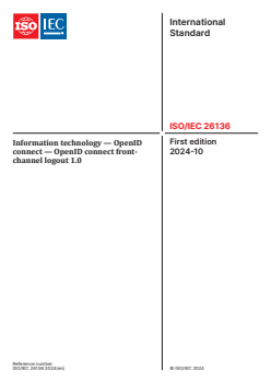 ISO/IEC 26136:2024 - Information technology — OpenID connect — OpenID connect front-channel logout 1.0
Released:1. 10. 2024 - Page 1 preview