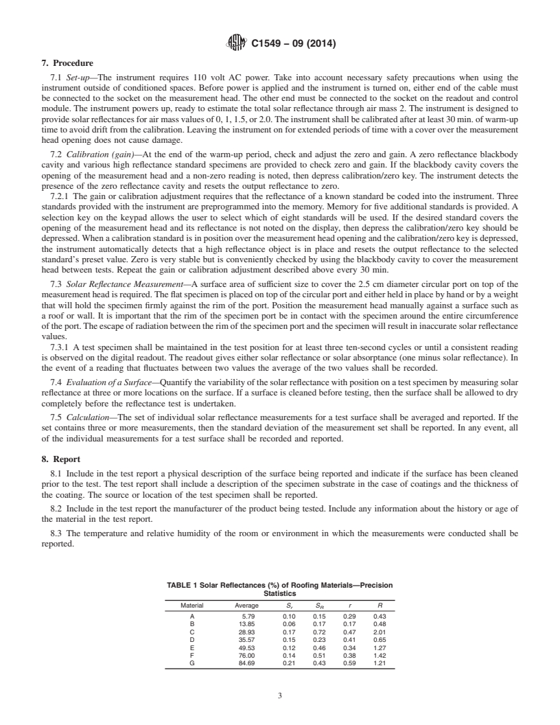 REDLINE ASTM C1549-09(2014) - Standard Test Method for  Determination of Solar Reflectance Near Ambient Temperature  Using a Portable Solar Reflectometer