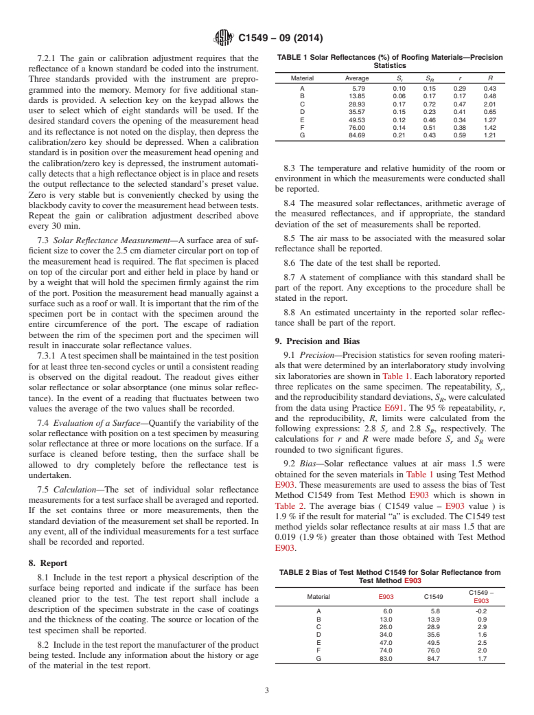 ASTM C1549-09(2014) - Standard Test Method for  Determination of Solar Reflectance Near Ambient Temperature  Using a Portable Solar Reflectometer