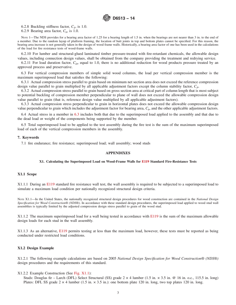 REDLINE ASTM D6513-14 - Standard Practice for  Calculating the Superimposed Load on Wood-frame Walls for Standard  Fire-Resistance Tests