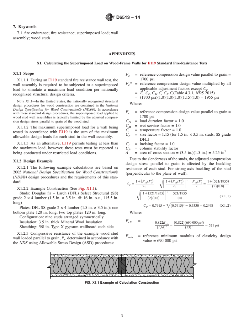 ASTM D6513-14 - Standard Practice for  Calculating the Superimposed Load on Wood-frame Walls for Standard  Fire-Resistance Tests