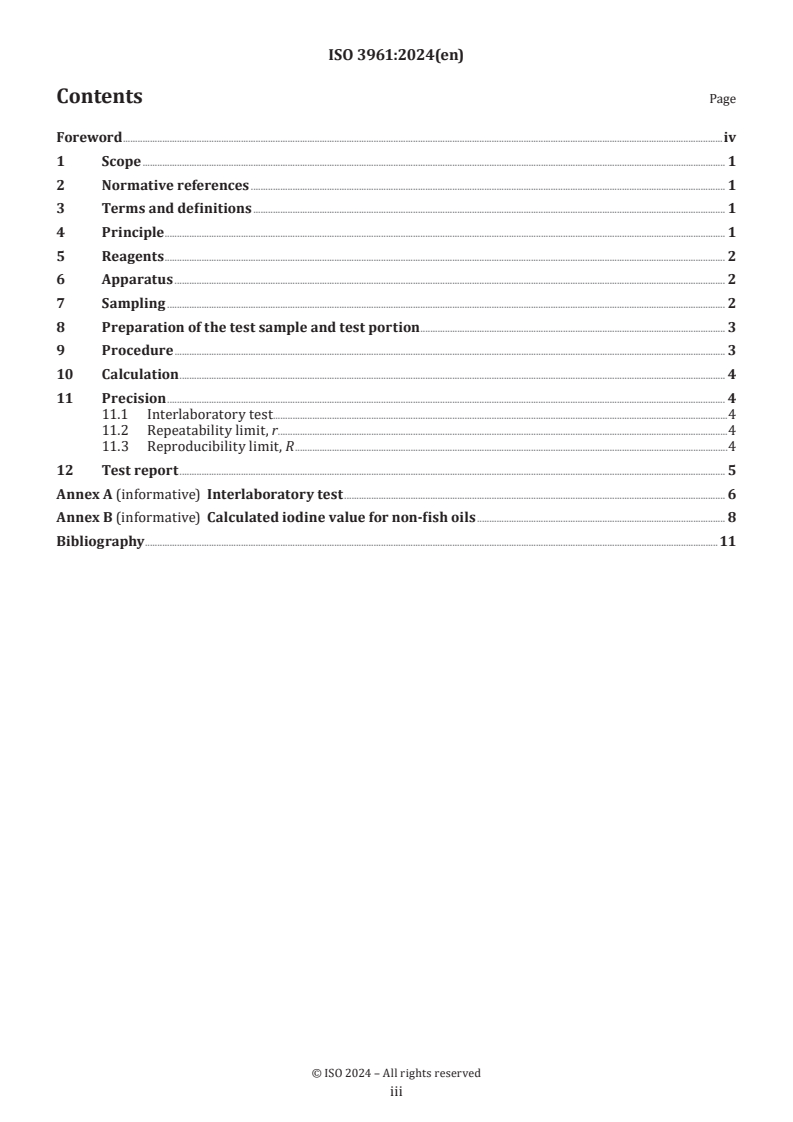 ISO 3961:2024 - Animal and vegetable fats and oils — Determination of iodine value
Released:12/19/2024