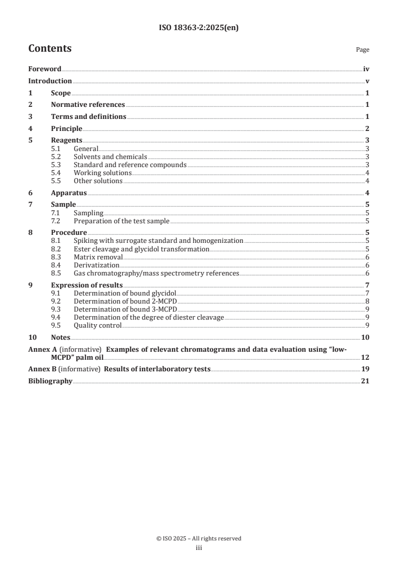 ISO 18363-2:2025 - Animal and vegetable fats and oils — Determination of fatty-acid-bound chloropropanediols (MCPDs) and glycidol by GC/MS — Part 2: Method using slow alkaline transesterification and measurement for 2-MCPD, 3-MCPD and glycidol
Released:8. 01. 2025