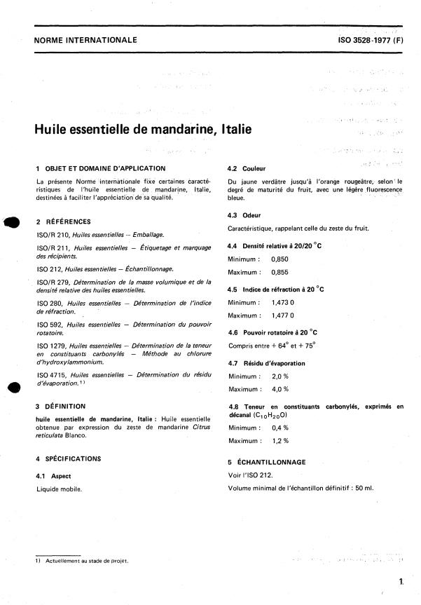 ISO 3528:1977 - Huile essentielle de mandarine, Italie