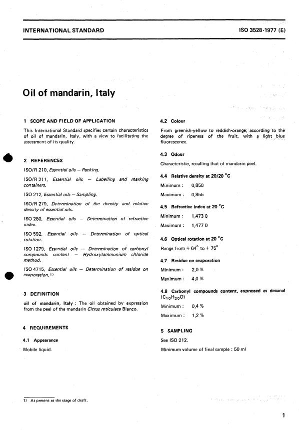 ISO 3528:1977 - Oil of mandarin, Italy