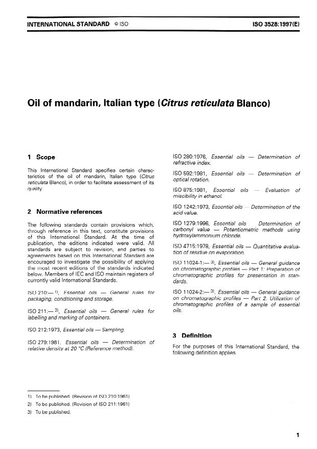 ISO 3528:1997 - Oil of mandarin, Italian type (Citrus reticulata Blanco)
