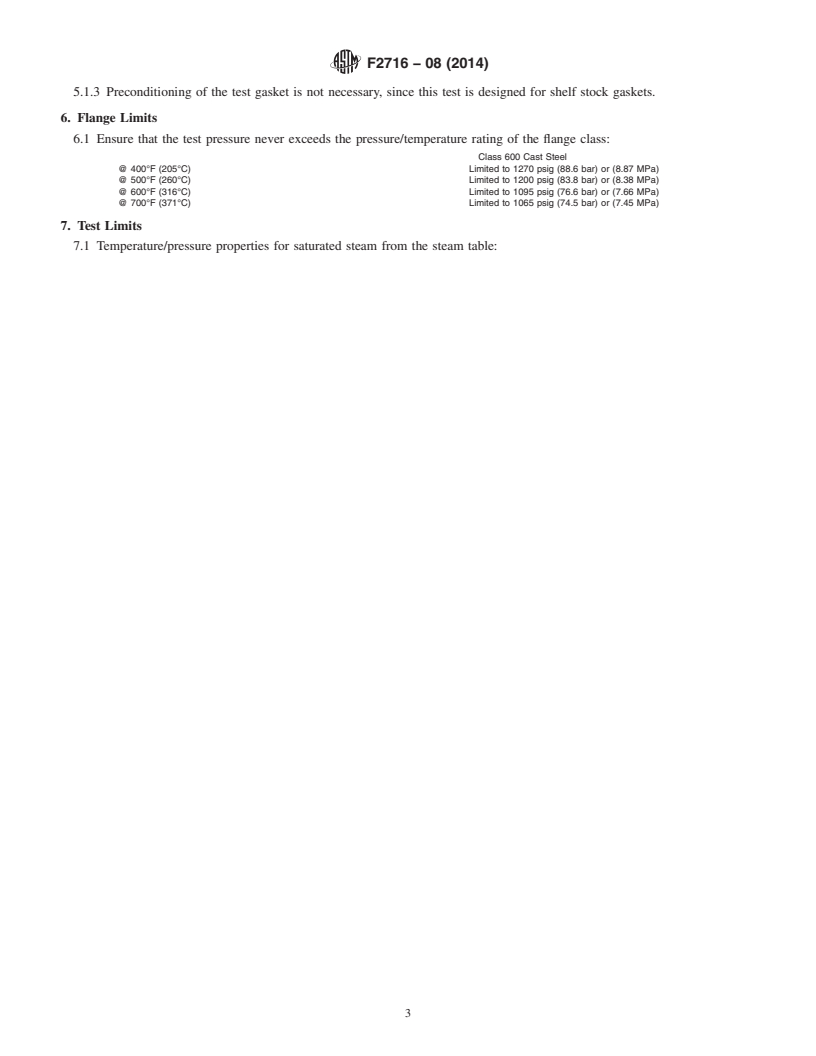 REDLINE ASTM F2716-08(2014) - Standard Practice for Comparison of Nonmetallic Flat Gaskets in High Pressure Saturated  Steam