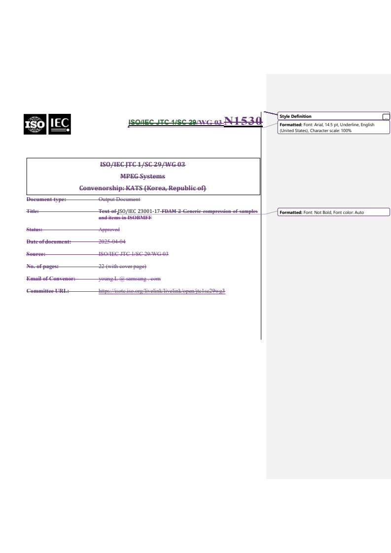 REDLINE ISO/IEC 23001-17:2024/FDAmd 2 - Information technology — MPEG systems technologies — Part 17: Carriage of uncompressed video and images in ISO base media file format — Amendment 2: Generic compression for samples and items in ISOBMFF
Released:14. 05. 2025