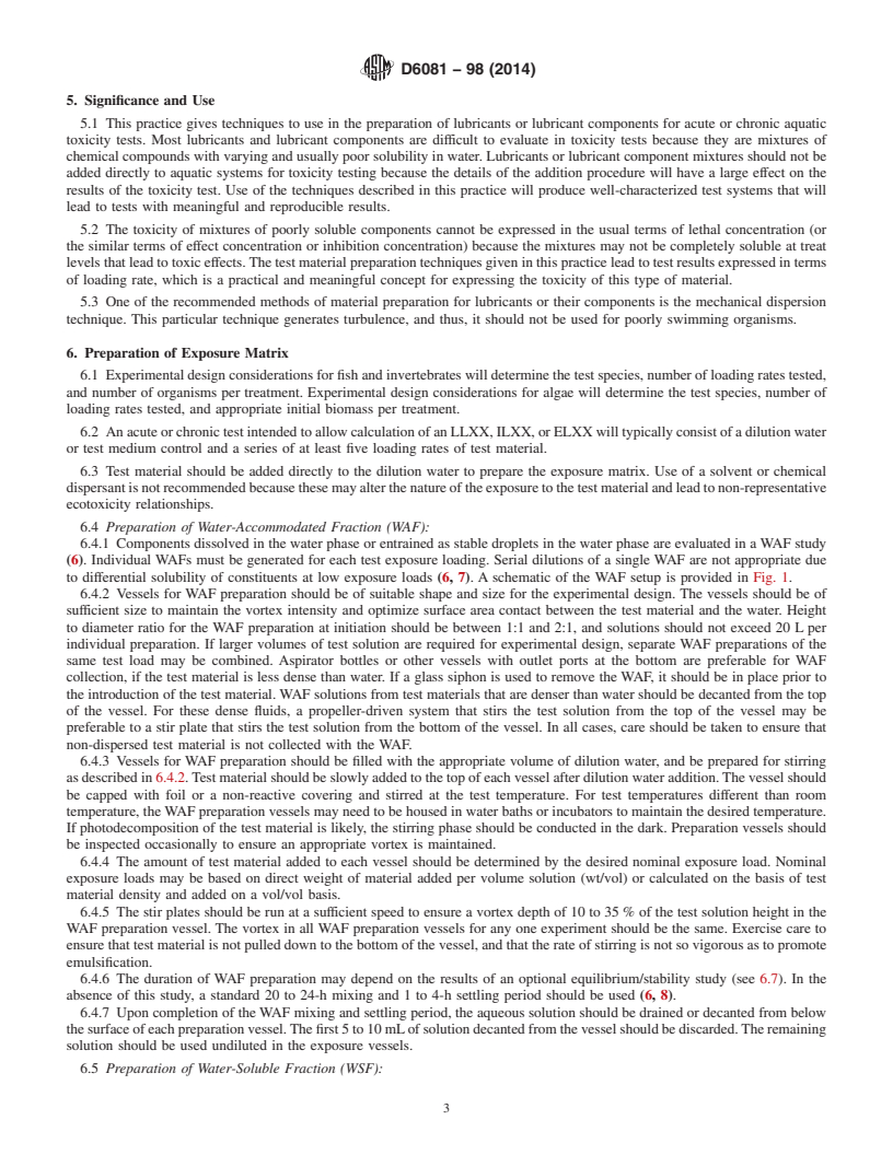 REDLINE ASTM D6081-98(2014) - Standard Practice for  Aquatic Toxicity Testing of Lubricants: Sample Preparation   and Results Interpretation