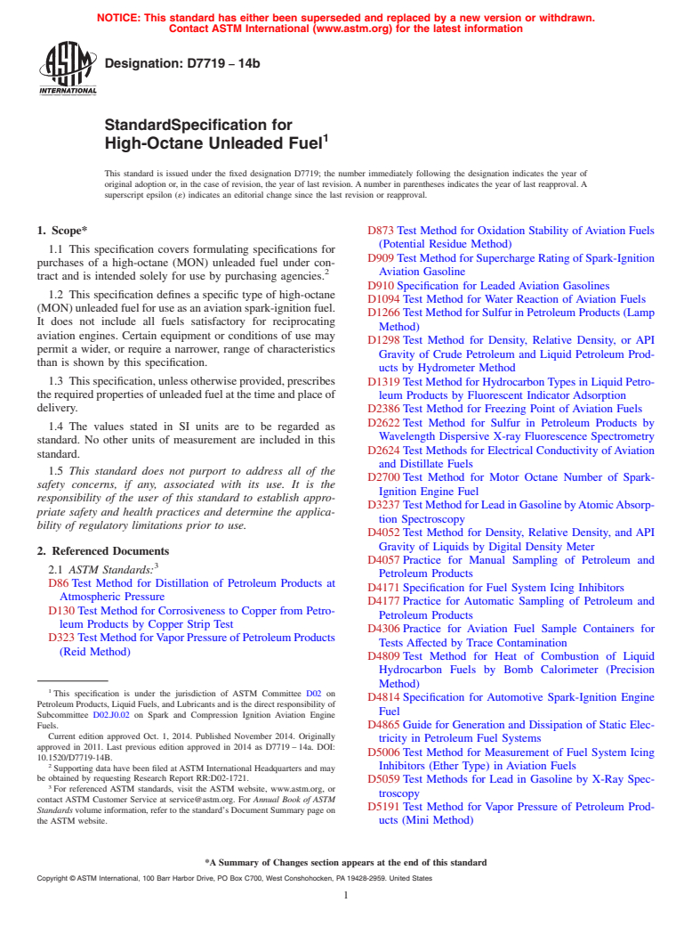 ASTM D7719-14b - Standard Specification for  High-Octane Unleaded Fuel