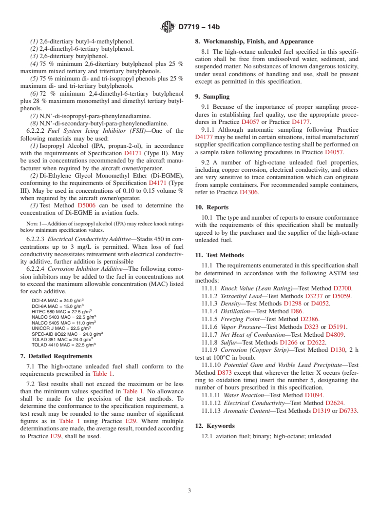 ASTM D7719-14b - Standard Specification for  High-Octane Unleaded Fuel