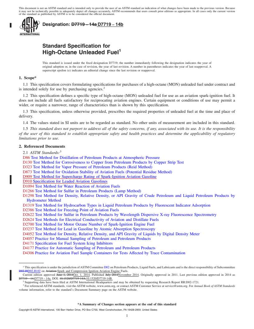 REDLINE ASTM D7719-14b - Standard Specification for  High-Octane Unleaded Fuel