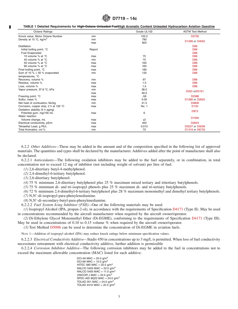 REDLINE ASTM D7719-14c - Standard Specification for  High Aromatic Content Unleaded Hydrocarbon Aviation Gasoline