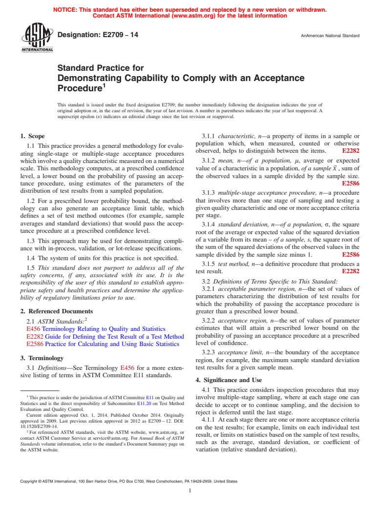 ASTM E2709-14 - Standard Practice for  Demonstrating Capability to Comply with an Acceptance Procedure