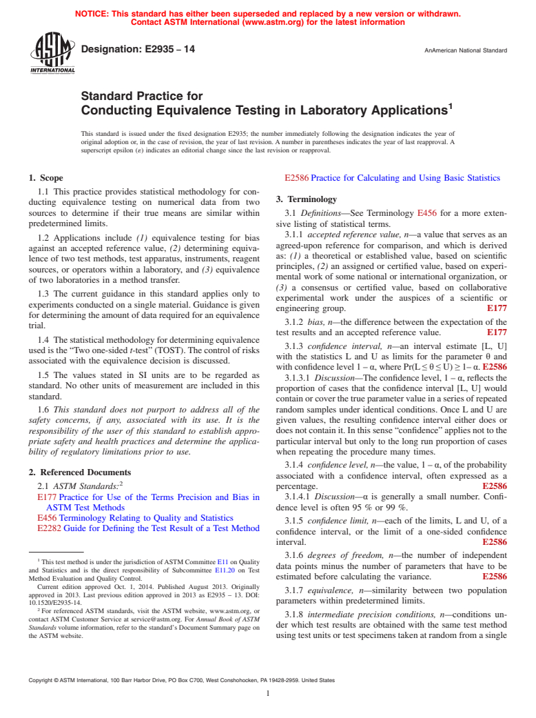 ASTM E2935-14 - Standard Practice for Conducting Equivalence Testing in Laboratory Applications