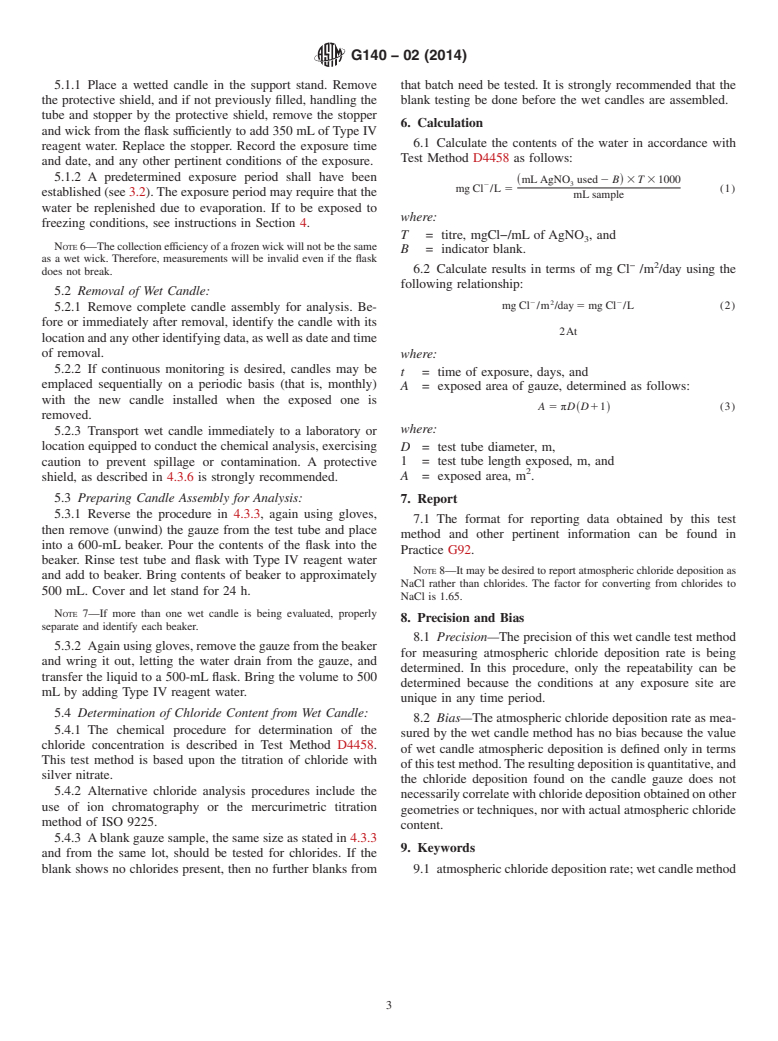 ASTM G140-02(2014) - Standard Test Method for  Determining Atmospheric Chloride Deposition Rate by Wet Candle  Method