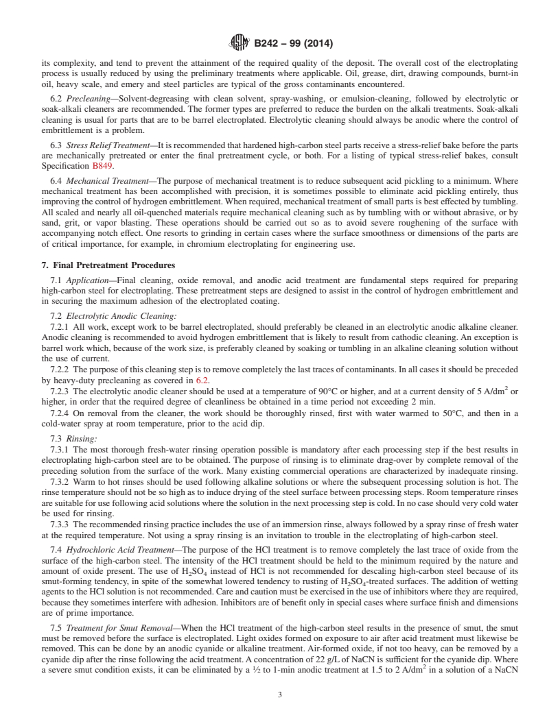 REDLINE ASTM B242-99(2014) - Standard Guide for  Preparation of High-Carbon Steel for Electroplating