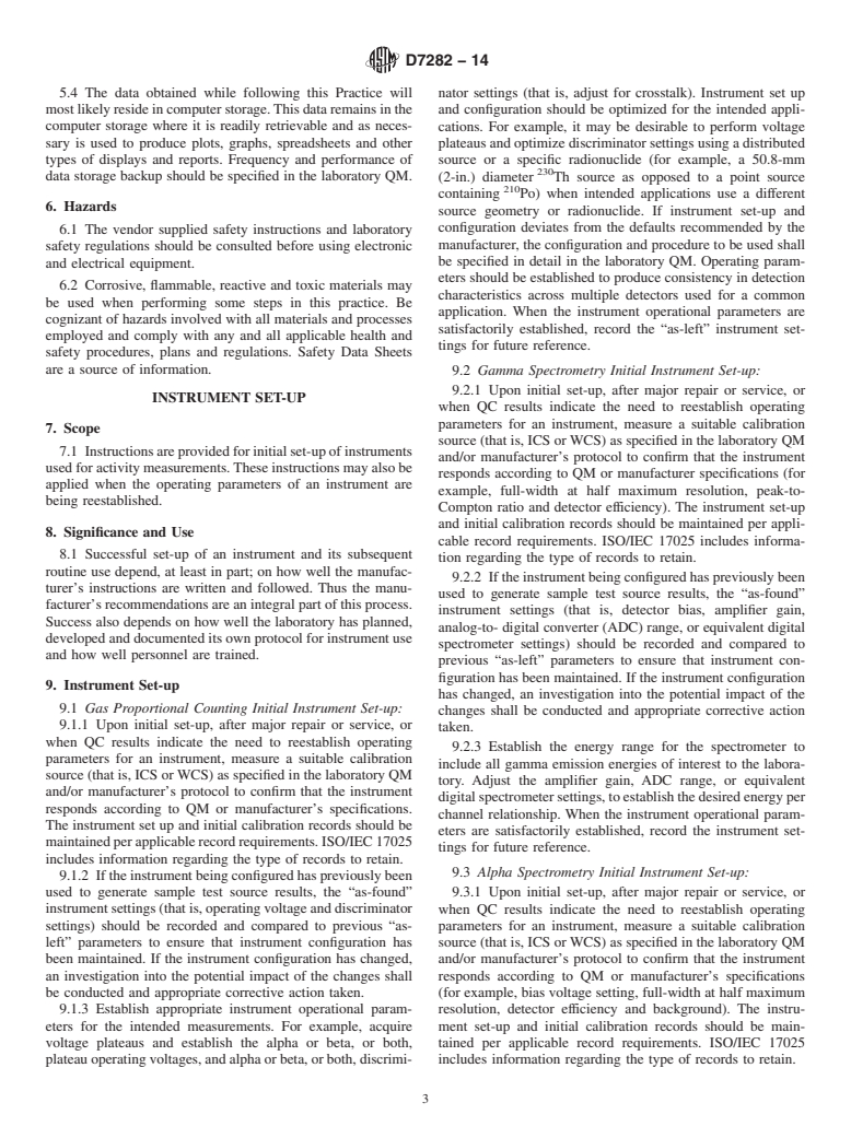 ASTM D7282-14 - Standard Practice for  Set-up, Calibration, and Quality Control of Instruments Used  for Radioactivity Measurements